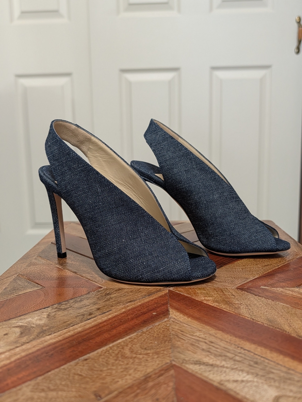 Jimmy Choo Women’s Dark Blue Denim Peep-Toe High Heels